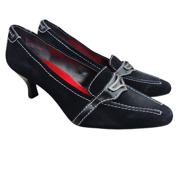 Black Pointed to Kitten heel sz 9W - Picture 1 of 8